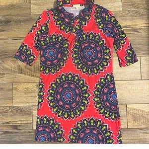 Simply Southern NWOT Large Hot Pink Ruffle Collared Dress